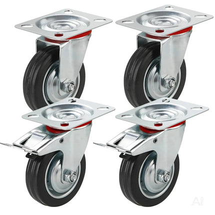 4x Schwerlastrollen mit Bremse bis 400 kg belastbar - Lenkrolle Transportrollen - Rollen mit Bremsen - Möbelrollen (4x Lenkrollen ∅7.5 cm)