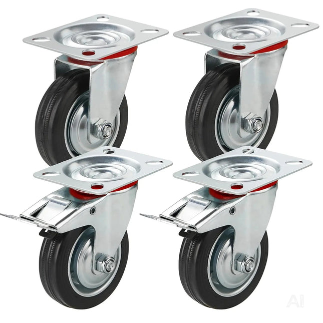 4x Schwerlastrollen mit Bremse bis 400 kg belastbar - Lenkrolle Transportrollen - Rollen mit Bremsen - Möbelrollen (4x Lenkrollen ∅7.5 cm)