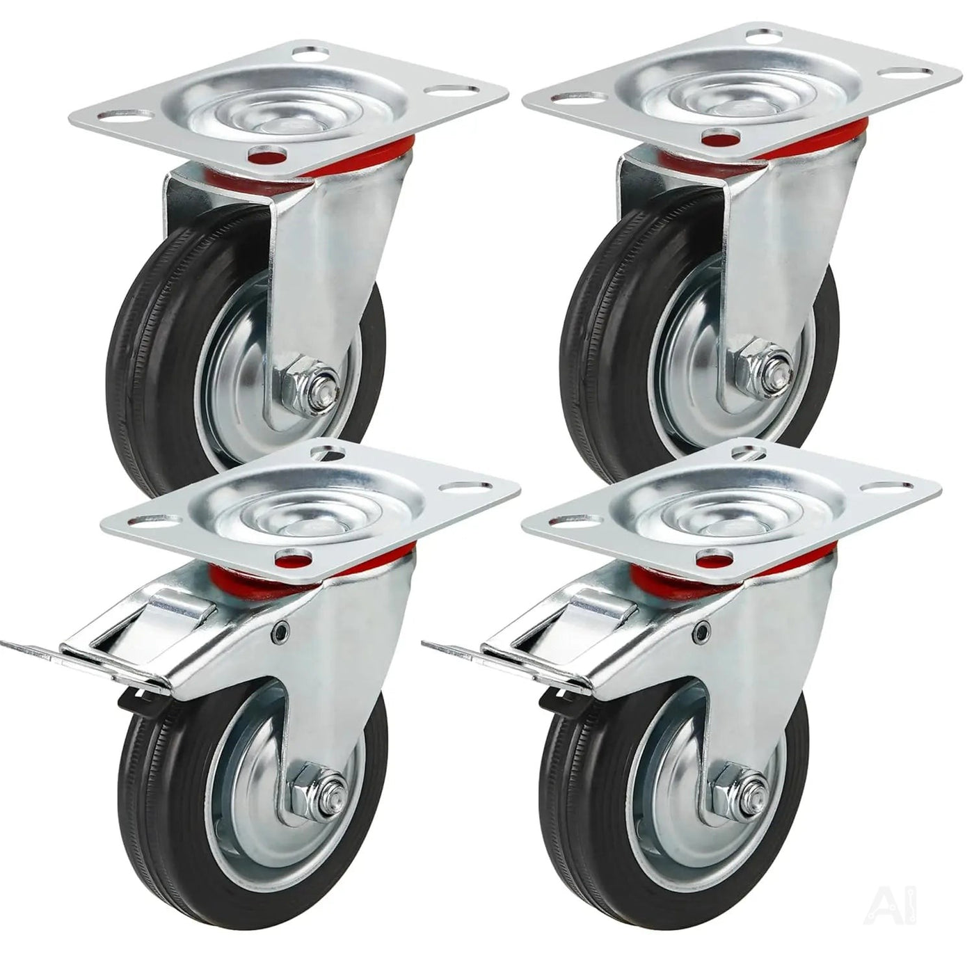 4x Schwerlastrollen mit Bremse bis 400 kg belastbar - Lenkrolle Transportrollen - Rollen mit Bremsen - Möbelrollen (4x Lenkrollen ∅7.5 cm)