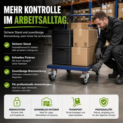 4x Schwerlastrollen mit Bremse bis 400 kg belastbar - Lenkrolle Transportrollen - Rollen mit Bremsen - Möbelrollen (4x Lenkrollen ∅7.5 cm)