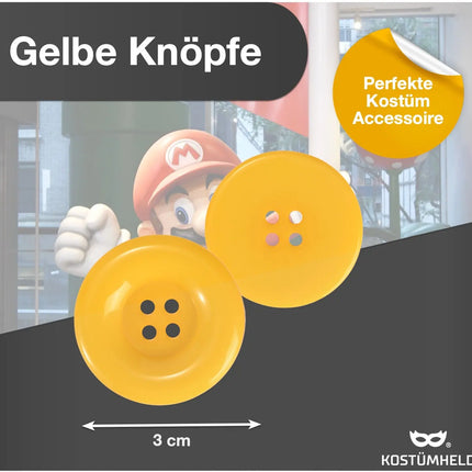 4x Super groß Knöpfe Knopf Mario Waluigi Mario gelb für Kostüm, Verkleidung