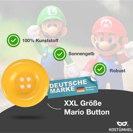 4x Super groß Knöpfe Knopf Mario Waluigi Mario gelb für Kostüm, Verkleidung