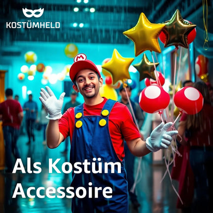 4x Super groß Knöpfe Knopf gelb für Kostüm, Verkleidung, Karneval Fasching – Mario Waluigi Mario – Erwachsene Latzhose Damen und Herren