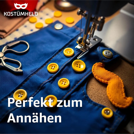 4x Super groß Knöpfe Knopf gelb für Kostüm, Verkleidung, Karneval Fasching – Mario Waluigi Mario – Erwachsene Latzhose Damen und Herren