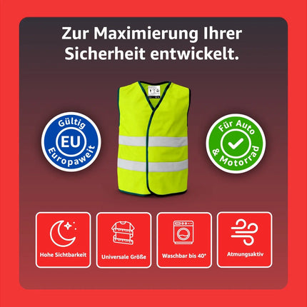 4x Warnwesten Auto 2025: Sicherheitsweste ISO20471 gelb - PKW & LKW - Reflektierende Pannen- und Unfallwesten - Autozubehör