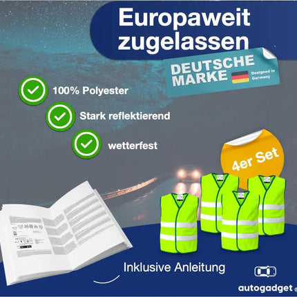 4X Warnwesten Auto gelb - Warnweste Pannenweste 2024 Unfallweste ISO20471 - Sicherheitsweste - TK Gruppe® Offizieller Onlineshop