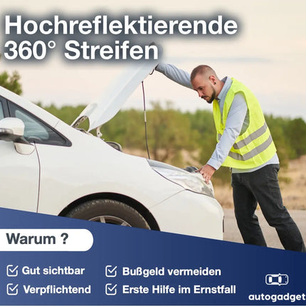 4X Warnwesten Auto gelb - Warnweste Pannenweste 2024 Unfallweste ISO20471 - Sicherheitsweste - TK Gruppe® Offizieller Onlineshop