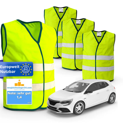 4x Warnwesten Auto gelb - Warnweste Pannenweste 2024 Unfallweste ISO20471 - Sicherheitsweste