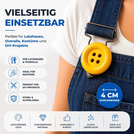 4x extra große gelbe Knöpfe – perfekt für Erwachsenen-Latzhosen für Damen & Herren, inspiriert von Mario & Waluigi, ideal für Kostüme zu Karneval & Fasching
