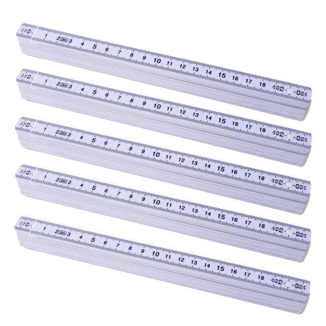 5 Stück Zollstock 2 Meter - Meterstab extra bruchsicher & Messgenau & leicht zu lesen - weiß