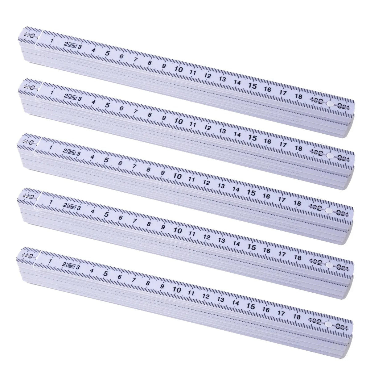5 Stück Zollstock 2 Meter - Meterstab extra bruchsicher & Messgenau & leicht zu lesen - weiß
