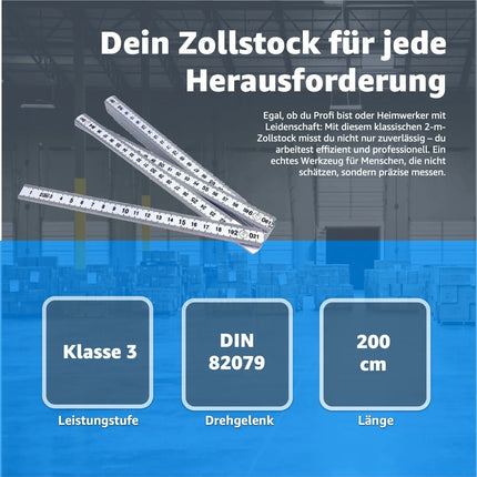 5 Stück Zollstock 2 Meter - Meterstab extra bruchsicher & Messgenau & leicht zu lesen - weiß