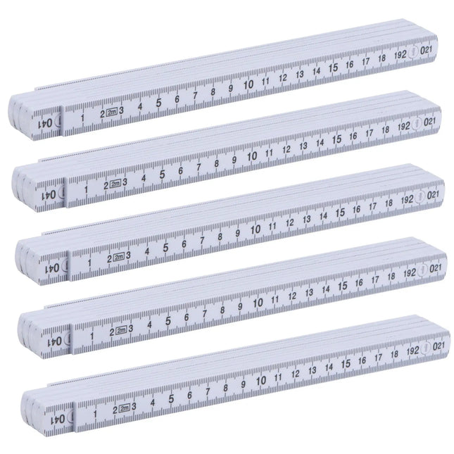 5 Stück Zollstock 2 Meter - Meterstab extra bruchsicher & Messgenau & leicht zu lesen - weiß