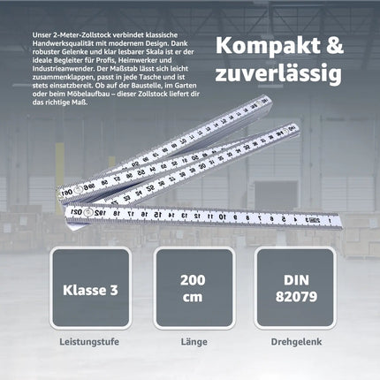 5 Stück Zollstock 2 Meter - Meterstab extra bruchsicher & Messgenau & leicht zu lesen - weiß