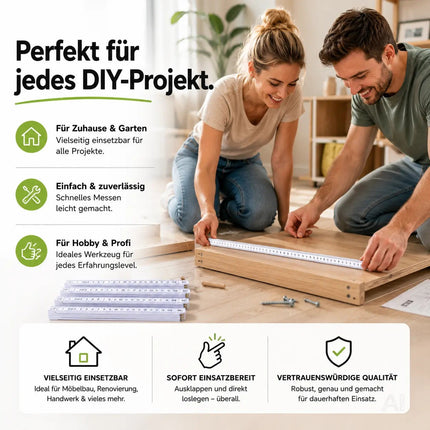 5 Stück Zollstock 2 Meter - Meterstab extra bruchsicher & Messgenau & leicht zu lesen - weiß