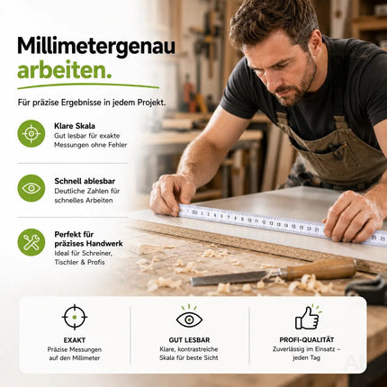 5 Stück Zollstock 2 Meter - Meterstab extra bruchsicher & Messgenau & leicht zu lesen - weiß