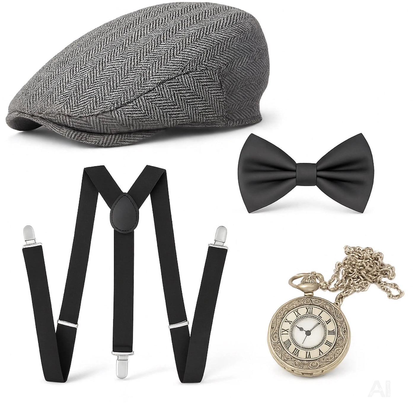 5 in 1 Kostüm – 20er & 1920 Jahre Accessoires Herren Männer Set – Verkleidung wie Gatsby, Charleston für Fasching & Karneval – Kostüm & Fastnachtskostüme