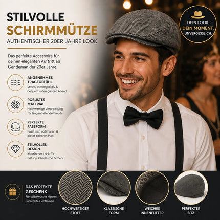 5 in 1 Kostüm – 20er & 1920 Jahre Accessoires Herren Männer Set – Verkleidung wie Gatsby, Charleston für Fasching & Karneval – Kostüm & Fastnachtskostüme