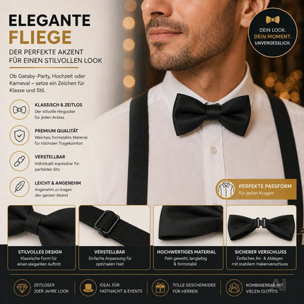 5 in 1 Kostüm – 20er & 1920 Jahre Accessoires Herren Männer Set – Verkleidung wie Gatsby, Charleston für Fasching & Karneval – Kostüm & Fastnachtskostüme