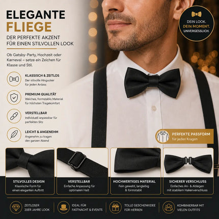 5 in 1 Kostüm – 20er & 1920 Jahre Accessoires Herren Männer Set – Verkleidung wie Gatsby, Charleston für Fasching & Karneval – Kostüm & Fastnachtskostüme