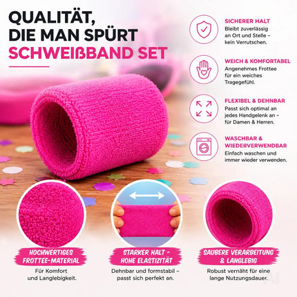 5 in 1 Retro Set - Retro neon 80er 90er Outfit Fasching & Karneval – XXL Retro Set mit Schweißband als Accessoire Vokuhila Kostüm