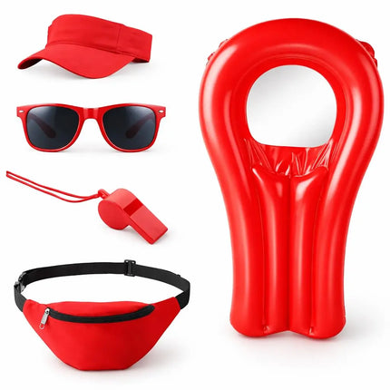 5-in-1 Rettungsschwimmer Kostüm inspiriert von Baywatch – Lifeguard Set für Damen & Herren mit Boje, Rettungsring & Zubehör für Fasching & Karneval
