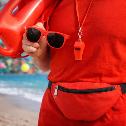 5-in-1 Rettungsschwimmer Kostüm inspiriert von Baywatch – Lifeguard Set für Damen & Herren mit Boje, Rettungsring & Zubehör für Fasching & Karneval