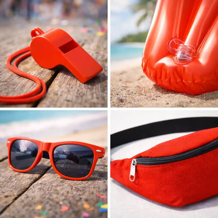 5-in-1 Rettungsschwimmer Kostüm inspiriert von Baywatch – Lifeguard Set für Damen & Herren mit Boje, Rettungsring & Zubehör für Fasching & Karneval