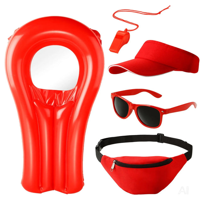 5-in-1 Rettungsschwimmer Kostüm inspiriert von Baywatch – Lifeguard Set mit Boje, Rettungsring & Zubehör für Fasching & Karneval für Damen & Herren