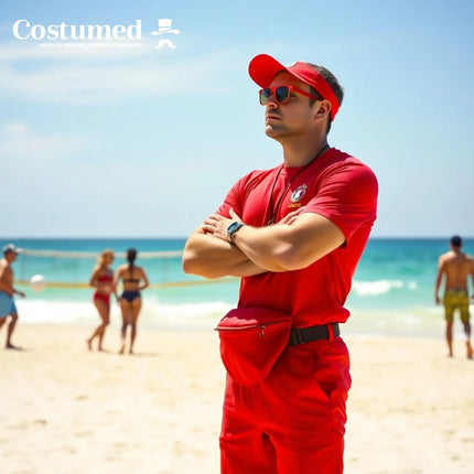 5-in-1 Rettungsschwimmer Kostüm inspiriert von Baywatch – Lifeguard Set mit Boje, Rettungsring & Zubehör für Fasching & Karneval für Damen & Herren