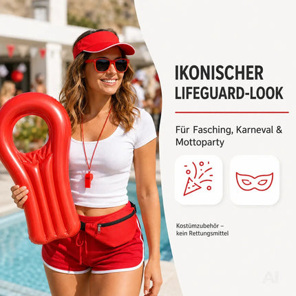 5-in-1 Rettungsschwimmer Kostüm inspiriert von Baywatch – Lifeguard Set mit Boje, Rettungsring – Detailansicht 2