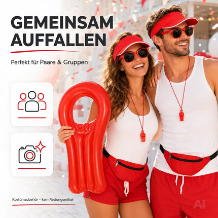 5-in-1 Rettungsschwimmer Kostüm inspiriert von Baywatch – Lifeguard Set mit Boje, Rettungsring – Detailansicht 6