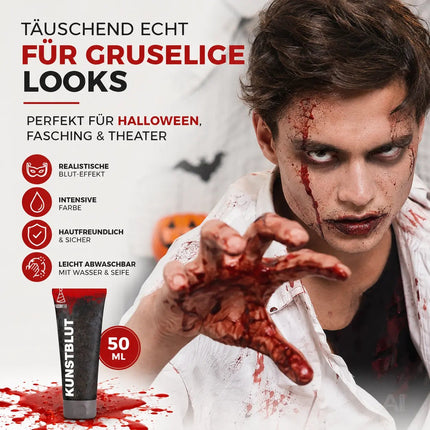 50 ml Blut - abwaschbar & täuschend echt - &Kunstblut zum Schminken - Fake Blood Verkleiden - Halloween & Fasching