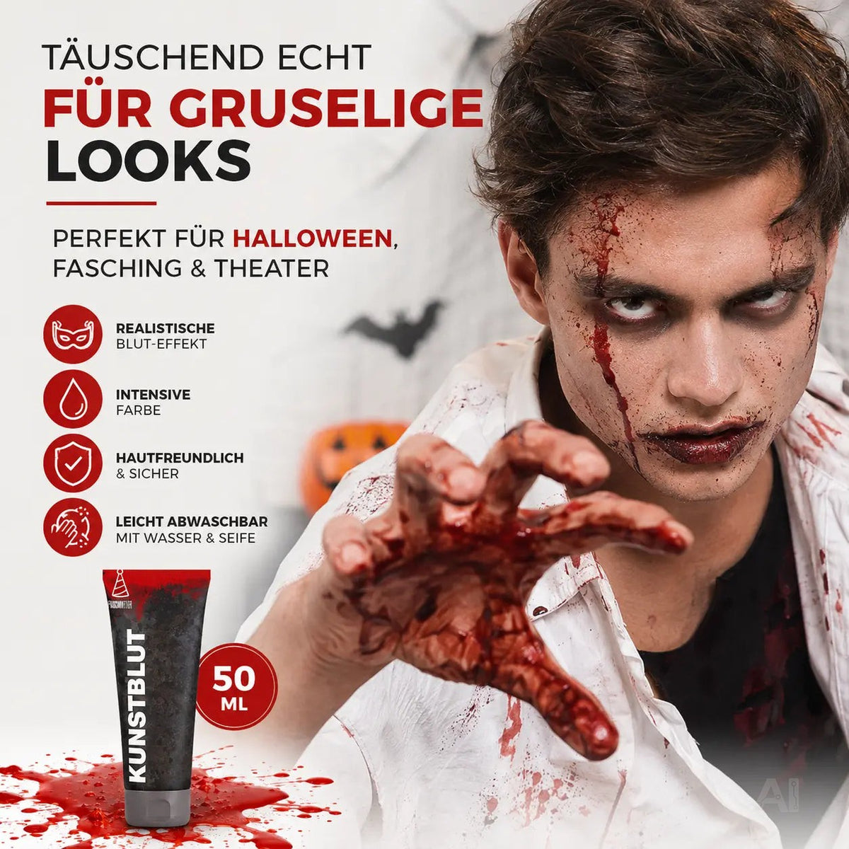 50 ml Blut - abwaschbar & täuschend echt - &Kunstblut zum Schminken - Fake Blood Verkleiden – Detailansicht 2