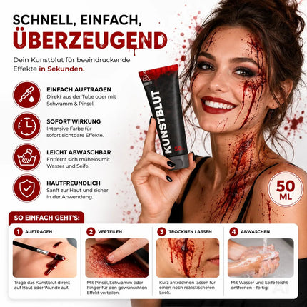 50 ml Blut - abwaschbar & täuschend echt - &Kunstblut zum Schminken - Fake Blood Verkleiden - Halloween & Fasching