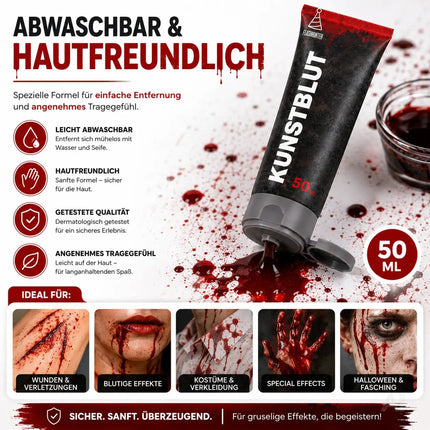 50 ml Blut - abwaschbar & täuschend echt - &Kunstblut zum Schminken - Fake Blood Verkleiden - Halloween & Fasching