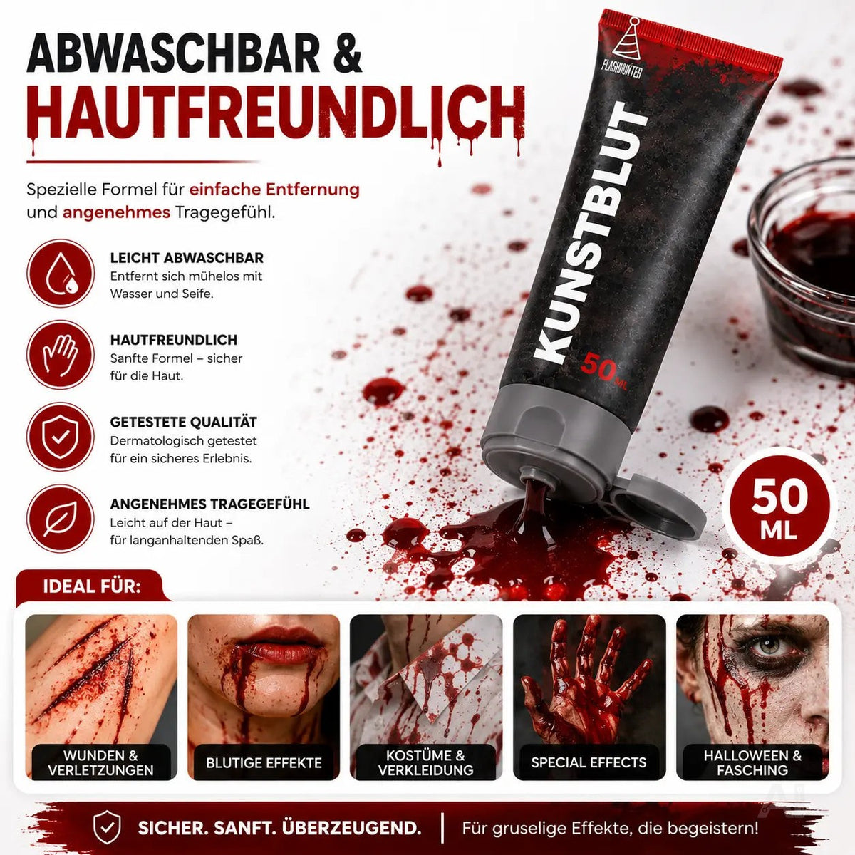 50 ml Blut - abwaschbar & täuschend echt - &Kunstblut zum Schminken - Fake Blood Verkleiden – Detailansicht 6