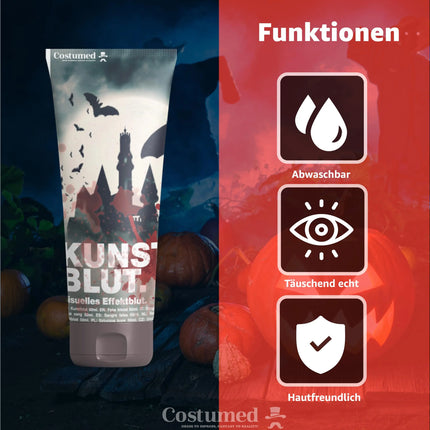 50 ml Fake Blood - Blut - täuschend echt & abwaschbar - Kunstblut - für Halloween & Fasching zum Schminken und Verkleiden