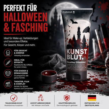 50 ml Fake Blood - Blut - täuschend echt & abwaschbar - Kunstblut - für Halloween & Fasching zum Schminken und Verkleiden
