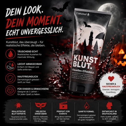 50 ml Fake Blood - Blut - täuschend echt & abwaschbar - Kunstblut - für Halloween & Fasching zum Schminken und Verkleiden