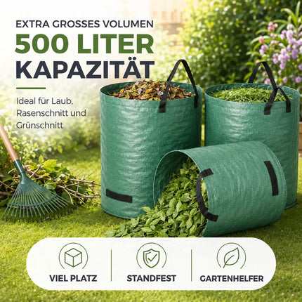 500 Liter Gartenabfallsack groß & reißfest – 150 GSM Laubsack aus Polypropylen – Gartensack für Laub, Rasenschnitt & Grünschnitt (500 Liter)