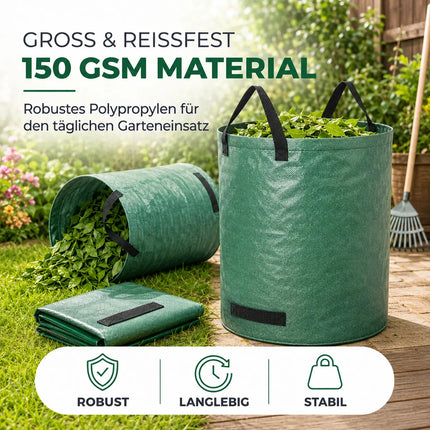 500 Liter Gartenabfallsack groß & reißfest – 150 GSM Laubsack aus Polypropylen – Gartensack für Laub, Rasenschnitt & Grünschnitt (500 Liter)