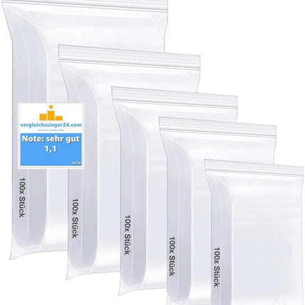 500x Druckverschlussbeutel Zip Set - reißfest & transparent Plastikbeutel Plastiktüten