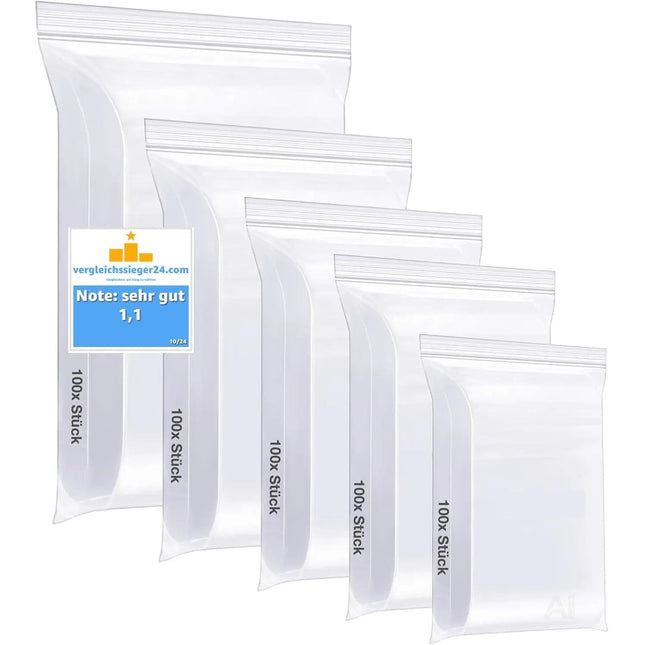 500x Druckverschlussbeutel Zip Set - reißfest & transparent Plastikbeutel Plastiktüten