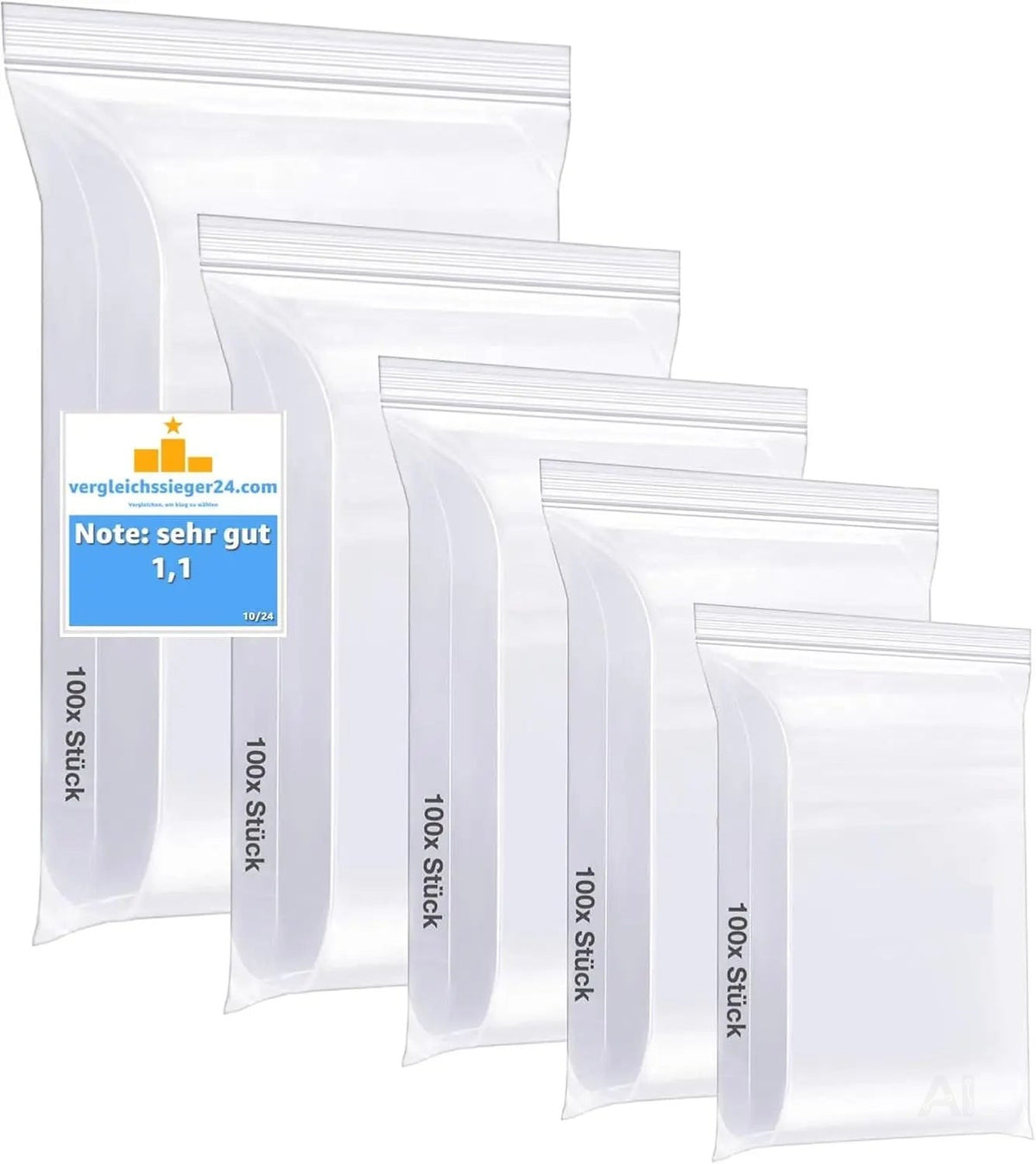500x Druckverschlussbeutel Zip Set - reißfest & transparent Plastikbeutel Plastiktüten