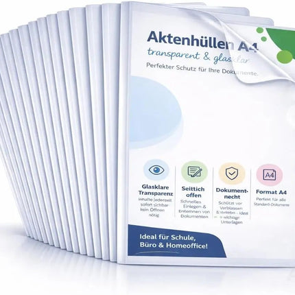 50x Aktenhüllen A4 transparent – Seitlich offene Klarsichthüllen aus dokumentenechter