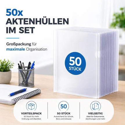 50x Aktenhüllen A4 transparent – Seitlich offene Klarsichthüllen aus dokumentenechter – Detailansicht 2