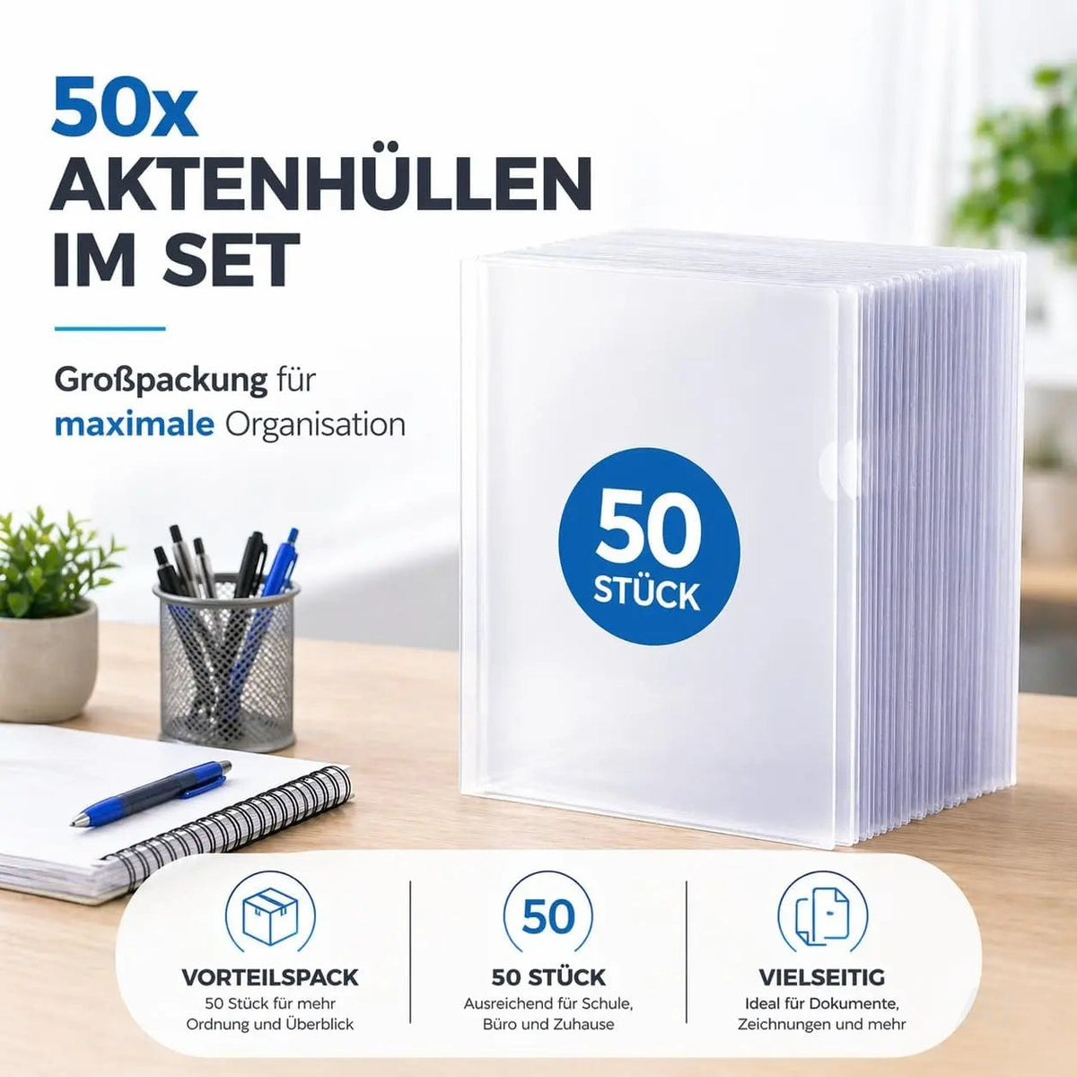 50x Aktenhüllen A4 transparent – Seitlich offene Klarsichthüllen aus dokumentenechter – Detailansicht 2