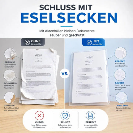 50x Aktenhüllen A4 transparent – Seitlich offene Klarsichthüllen aus dokumentenechter Klarsichtfolie – Glasklar für Dokumente