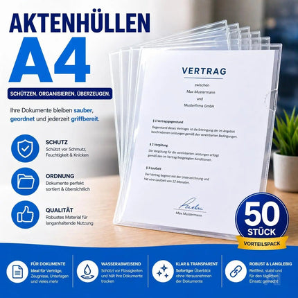 50x Aktenhüllen A4 transparent – Seitlich offene Klarsichthüllen aus dokumentenechter – Detailansicht 7